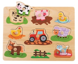 Lelin Drewniana Układanka z Uchwytami Farma