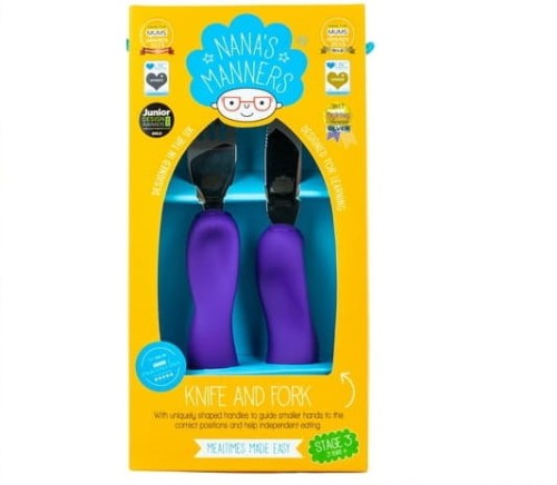 Sztućce NANAS MANNERS etap 3 Widelec i nóż PURPLE 3-9 lat