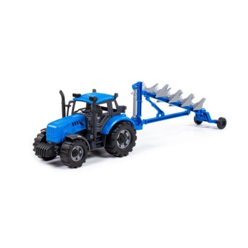 Traktor  Progress inercyjny z pługiem niebieski w pudełku.jpg