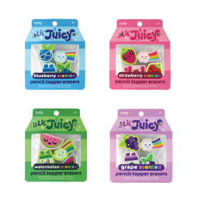 Ooly Gumki Na Koniec Ołówka, Pachnące Owocami Lil Juicy -  RÓŻNE ZAPACHY - zestaw 4 szt.