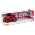 Traktor Belarus inercyjny z pługiem czerwony w pudełku