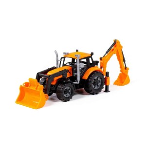 Traktor "Progress" z ładowarką i koparką pomarańczowy w pudełku - Wader Polesie