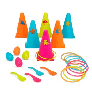 B.toys Outdoor Games Galore – RingToss&Egg-and-Spoon Game – zestaw do 2 gier na świeżym powietrzu – obręcze i jajka