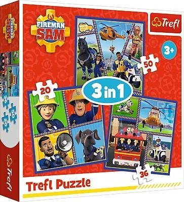 Trefl Puzzle 3 w 1 Dzień Strażaka Sama