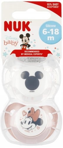 NUK Smoczek uspokajający silikonowy 6-18m Disney Myszka Minnie 2szt różowy