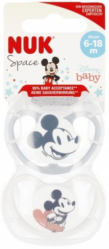 NUK Smoczek uspokajający silikonowy 6-18m Space Disney Myszka Miki 2szt szary/biały