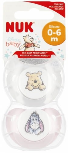 NUK Smoczek uspokajający silikonowy 0-6m Disney Kubuś Puchatek Osioł 2szt szary/róż