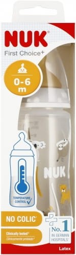 NUK Butelka 300 ml 0-6m First Choice+ Safari szara