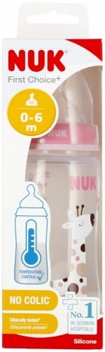 NUK Butelka 300 ml smoczek silikonowy 0-6m First Choice+ Żyrafa róż