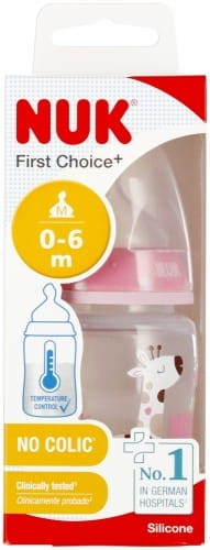 NUK Butelka 150 ml smoczek silikonowy 0-6m First Choice+ Żyrafa róż