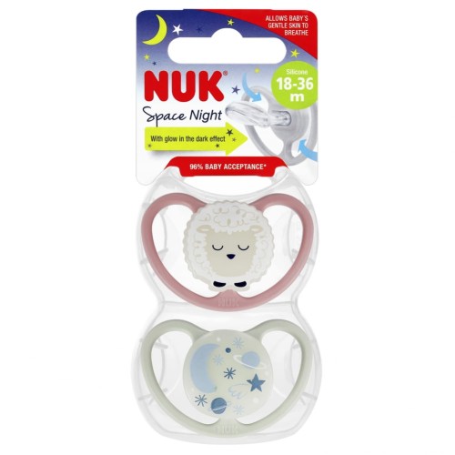 NUK Smoczek uspokajający silikonowy 18-36m Space Night 2szt Owca Kosmos 5000005366595.jpg