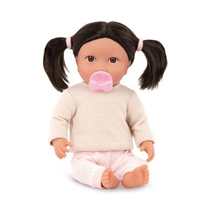 LullaBaby Lalka NIEMOWLĘ BRUNETKA ze smoczkiem, w dwuczęściowym ubranku  