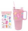 HOT FOCUS Metalowy kubek ze słomką 600 ml w żelkowe misie + naklejki