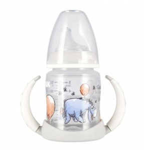 NUK Butelka 150 ml 6-18m z uchwytem First - Kłapouchy Popielaty