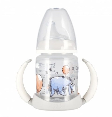 NUK Butelka 150 ml 6m z uchwytem First Choice Kubuś popielata osiołek 1.jpg
