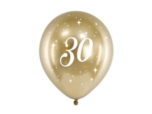 PartyDeco Balony Glossy POŁYSK 30 cm – Złoty z nadrukiem „30”  6 sztuk