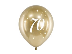 PartyDeco Balony POŁYSK 30 cm ZŁOTY z napisem „70” – 6 sztuk 