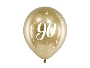 Balony POŁYSK 30 cm Kolor ZŁOTY Napis 90 - 6 sztuk 90 Urodziny PartyDeco