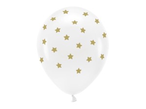 PartyDeco Balony eco 33 cm BIAŁE w  ZŁOTE GWIAZDKI 6 szt