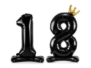 PartyDeco Stojacy Balon Foliowy CZARNY 84 cm LICZBA 18 