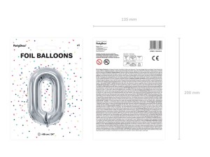 PartyDeco Balon Foliowy CYFRA 0 Srebrny  86cm 