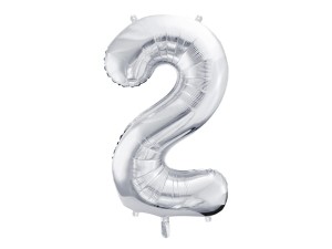 PartyDeco Balon Foliowy CYFRA 2 Srebrna 86cm