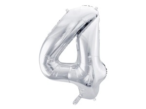PartyDeco Balon Foliowy CYFRA 4 Srebrna 86cm 