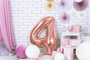 PartyDeco Balon Foliowy CYFRA 4 Różowe Złoto 86cm