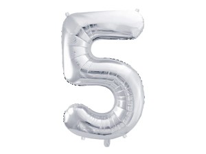 PartyDeco Balon Foliowy CYFRA 5 Srebrna  86cm 