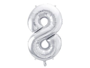 PartyDeco Balon Foliowy CYFRA 8 Srebrna 86cm
