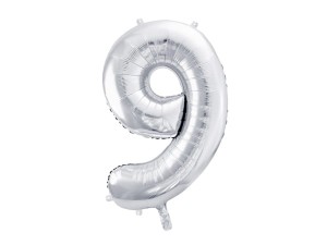 PartyDeco Balon Foliowy CYFRA 9 Srebrna  86cm
