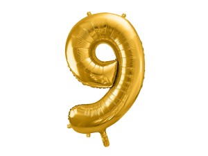 PartyDeco Balon Foliowy CYFRA 9 Złota 86cm