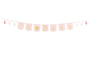 PartyDeco Baner OH BABY z Frędzlami 2,5 m JASNY RÓŻ
