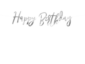 PartyDeco Baner HAPPY BIRTHDAY Srebrny 165cm