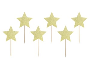 PartyDeco Toppery do Muffinek ZŁOTE GWIAZDKI 11,5cm / 6 szt