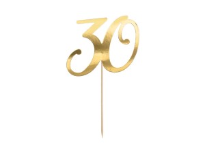 PartyDeco Topper na Tort CYFRA 30 Złota  20,5cm