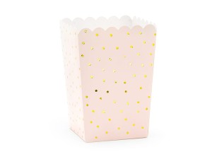 PartyDeco Pudelka na Popcorn KROPKI Jasny Różowy 7x7x12,5cm 1 op / 6 szt