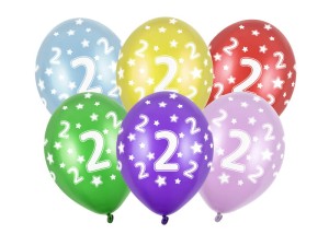 PartyDeco Balony 30cm CYFRA 2 Mix Kolorów  Metallic 50 szt