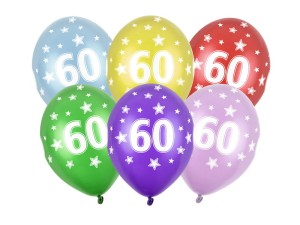 PartyDeco Balony 30cm CYFRA 60 Mix Kolorów Metallic 50 szt