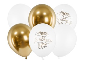 PartyDeco Balony 30cm NAPIS Happy Birthday  6 szt