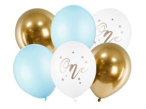 PartyDeco Balony 30cm  Kolor Błękitny Biały ZŁoty 6 szt
