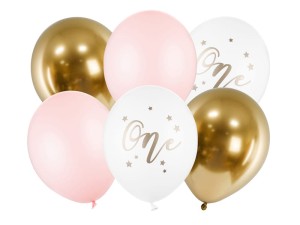 PartyDeco Balony 30cm Zestaw Pastelowe Różowe Białe i Złote 6 szt