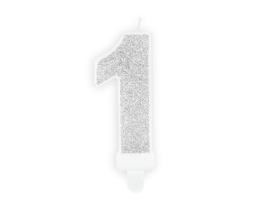 PartyDeco Świeczka Urodzinowa CYFRA  1 SREBRNA 7cm