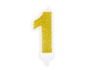 PartyDeco Świeczka Urodzinowa CYFRA 1 ZŁOTY 7cm