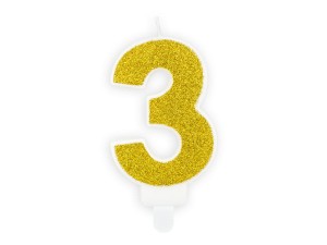 PartyDeco Świeczka Urodzinowa CYFRA 3 ZŁOTA 7cm