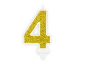 PartyDeco Świeczka Urodzinowa CYFRA 4 ZŁOTA 7cm