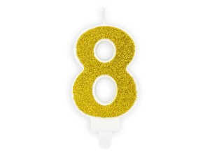 PartyDeco Świeczka urodzinowa CYFRA 8 ZŁOTA 7cm