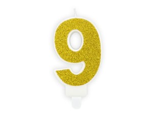 PartyDeco Świeczka urodzinowa CYFRA 9 ZŁOTA 7cm