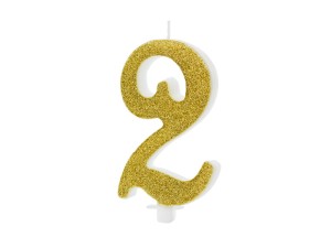 PartyDeco Świeczka urodzinowa CYFRA 2 ZŁOTA 10cm