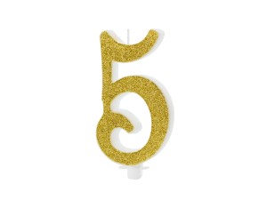 PartyDeco Świeczka urodzinowa CYFRA 5 ZŁOTA  10cm